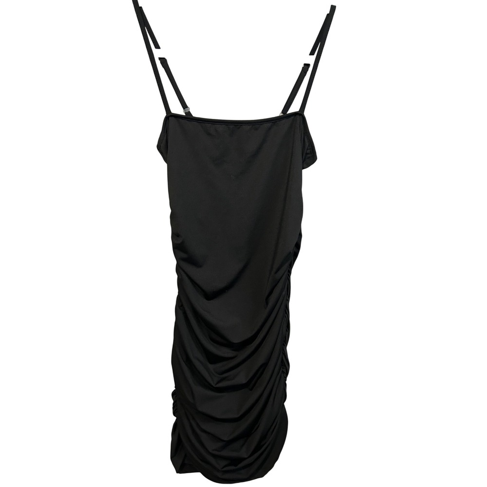 Black Ruched Mini Dress Spaghetti Straps Bodycon‎ Party Clubwear Night Out